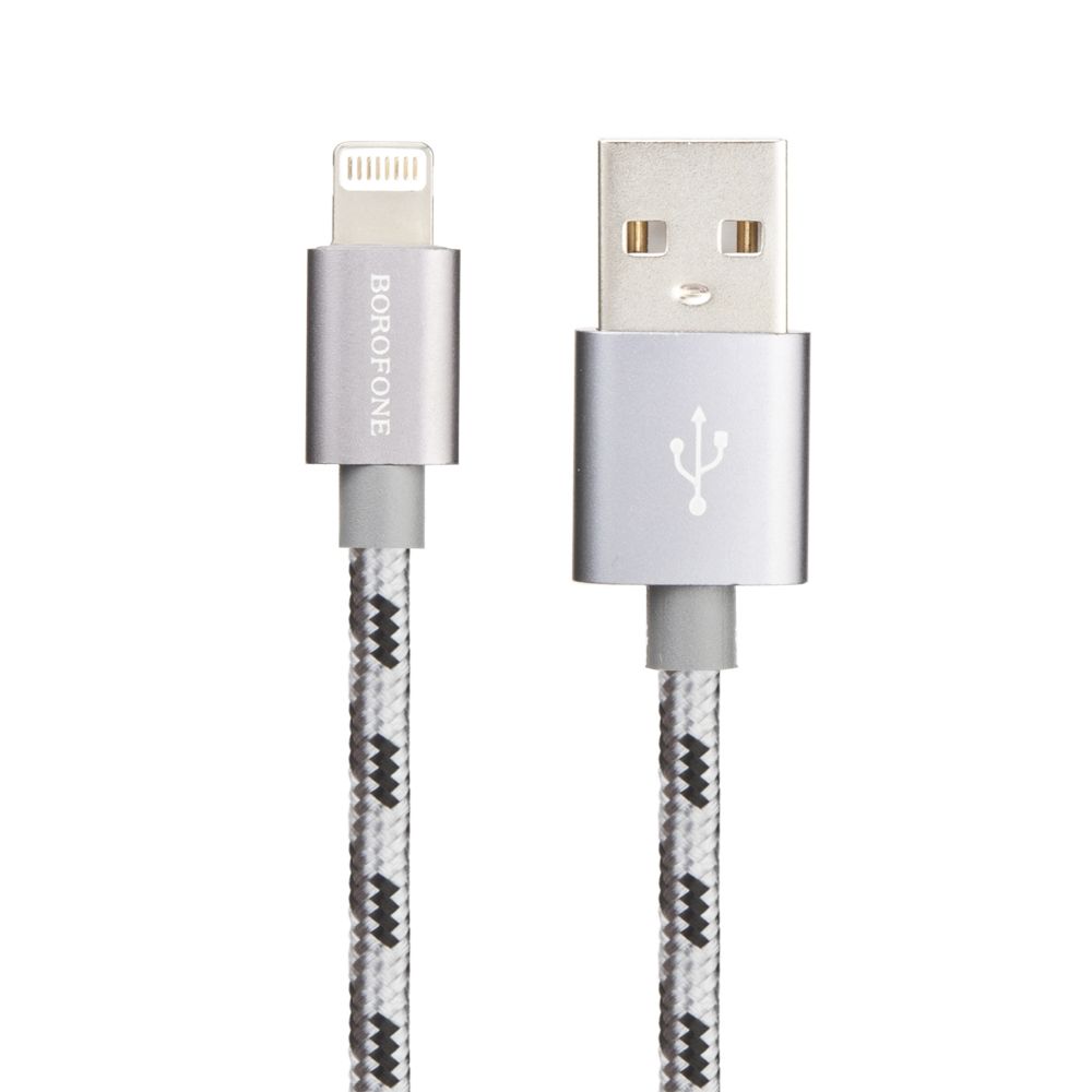 USB кабель BOROFONE BX24 Ring Current Lightning 8-pin, 2.4А, 1м, нейлон (серый/черный)