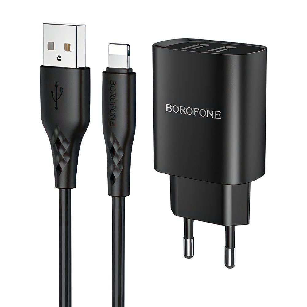 СЗУ BOROFONE BN2 Super Fast 2xUSB, 2.1А + кабель Lightning 8-pin, 1м (черный)