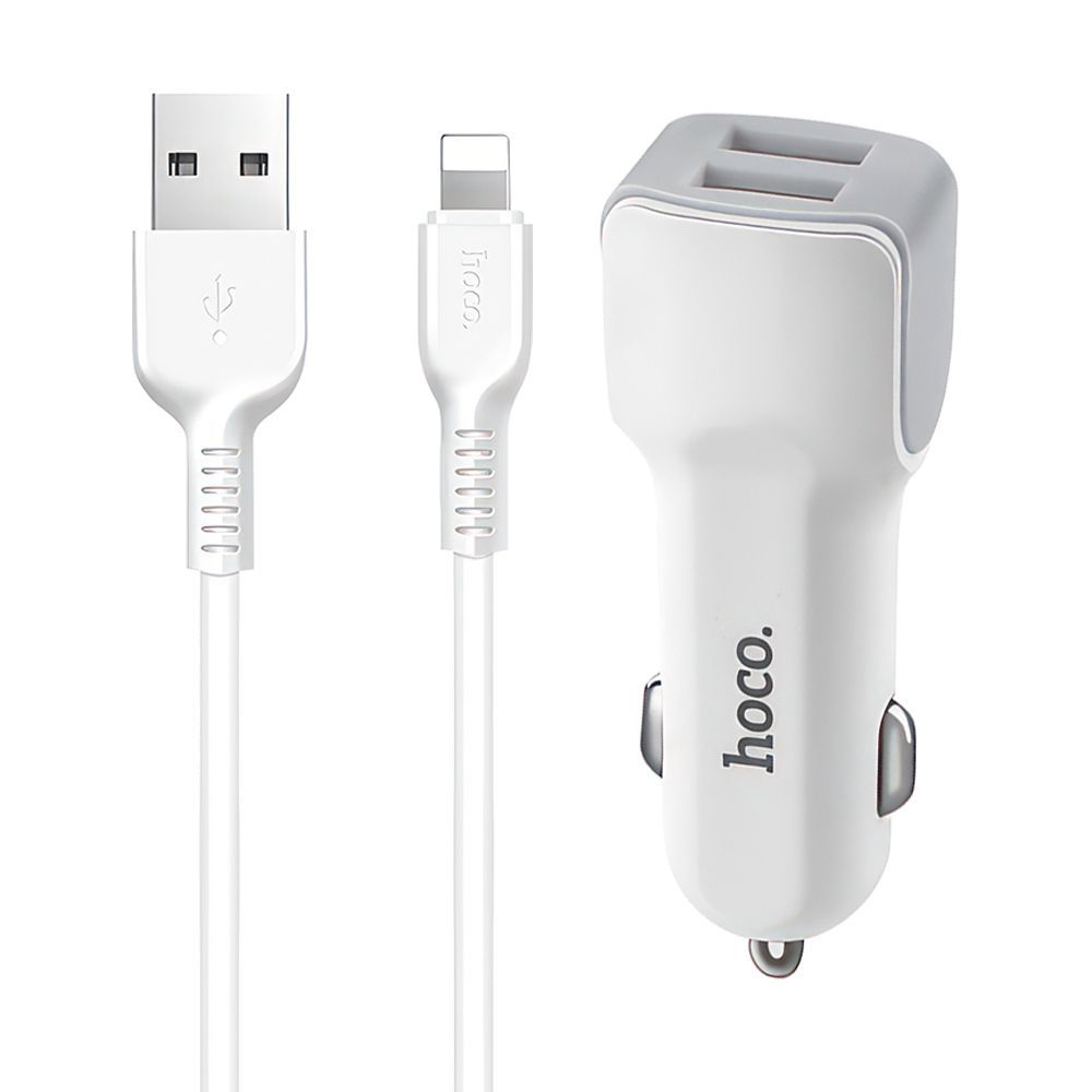 АЗУ HOCO Z23 Grand Style 2xUSB, 2.4А + USB кабель Lightning 8-pin, 1м (белый)