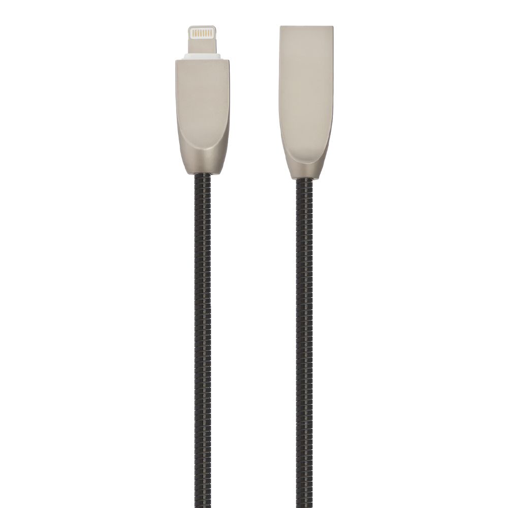 USB кабель "LP" для Apple Lightning 8-pin "Панцирь" в металлической оплетке (черный/коробка)