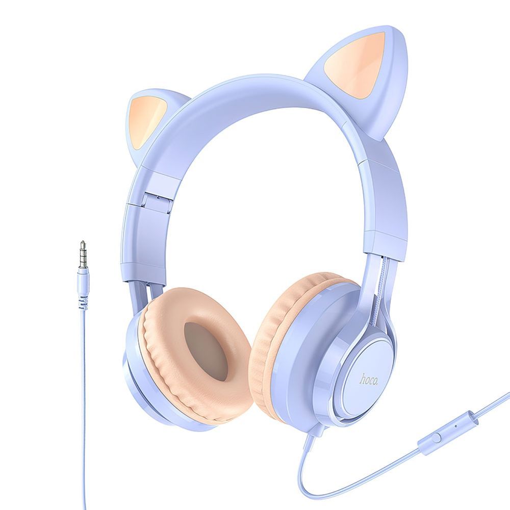 Гарнитура HOCO W36 Cat Ear 3.5мм, накладная, "ушки", 1.2м (сиреневый)