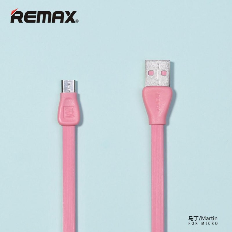 USB кабель "РЕМАКС" RC-028m Martin MicroUSB, плоский, пластиковые разьемы, 1м, TPE (розовый)