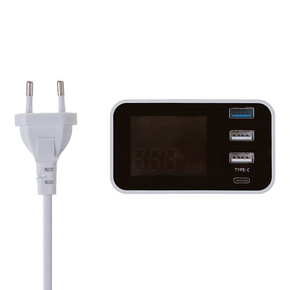 Зарядная станция 3хUSB, 1xUSB-C, 4А, 20W, LED дисплей (белый)