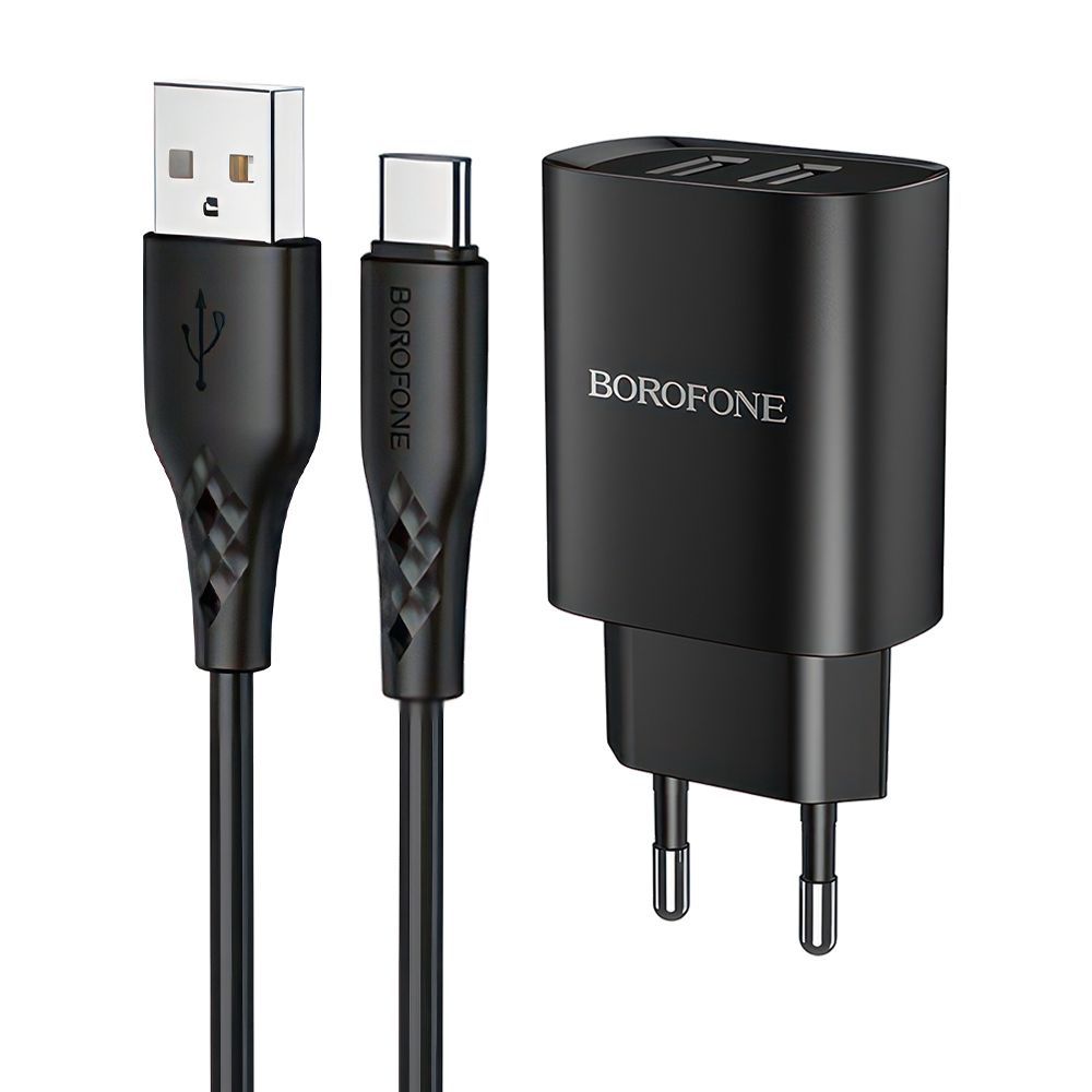СЗУ BOROFONE BN2 Super Fast 2xUSB, 2.1А + кабель Type-C, 1м (черный)