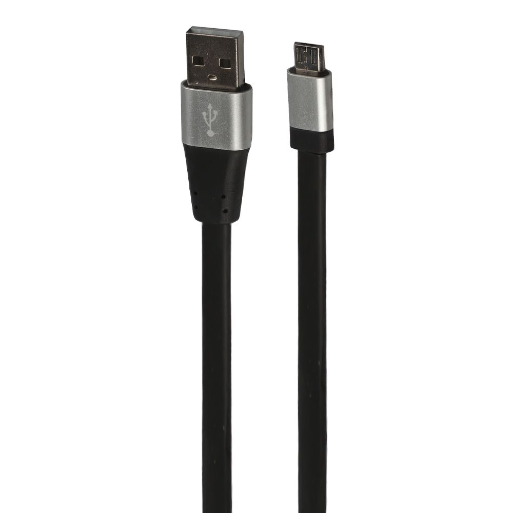 USB кабель "LP" Micro USB плоский, металлические разъемы, 1м. (черный/коробка)