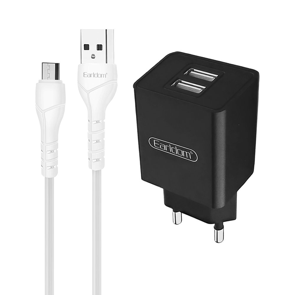 СЗУ Earldom ES-194M 2xUSB, 2.1А + кабель MicroUSB, 1м (черный)