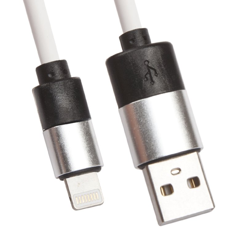 USB кабель "LP" для Lightning 8-pin круглый soft touch металлические разъемы (белый/европакет)
