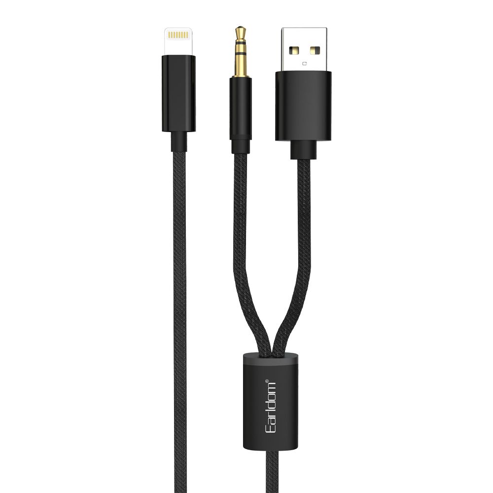 Аудиокабель Earldom ET-AUX43 3.5мм/USB - Lightning 8-pin, 1.2м, нейлон (черный)