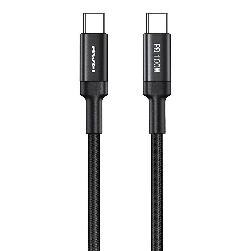 USB-C кабель AWEI CL-117T Type-C, 5А, PD100W, 1м, нейлон (черный)