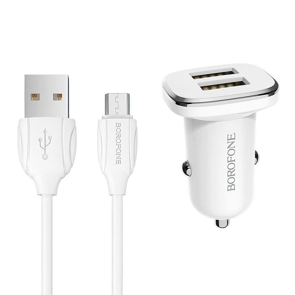 АЗУ BOROFONE BZ12 Lasting Power 2xUSB, 2.4A + кабель MicroUSB, 1м (белый)