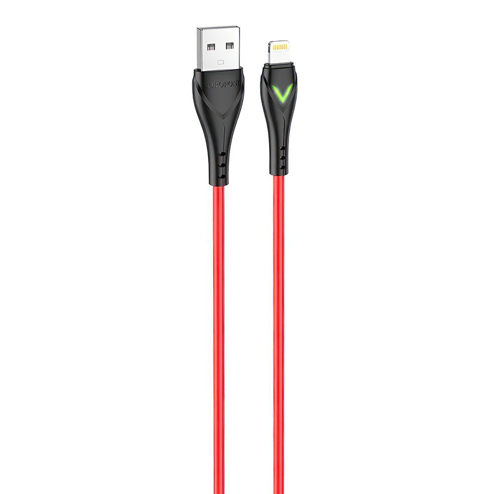USB кабель BOROFONE BX65 Bright Lightning 8-pin, 2.4А, LED, 1м, TPE (красный)