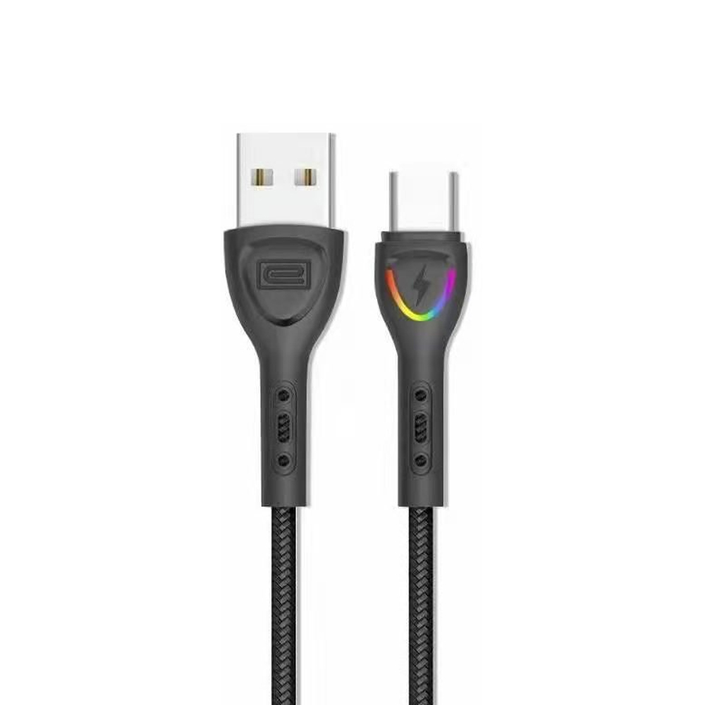USB кабель Earldom EC-117C Type-C, 3А, LED, 1м, нейлон (черный)