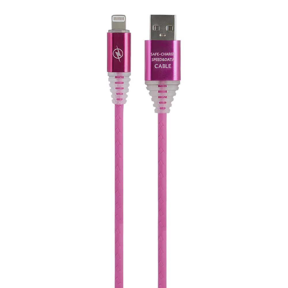 USB кабель "LP" для Apple Lightning 8-pin "Змея" LED TPE (розовый/блистер)