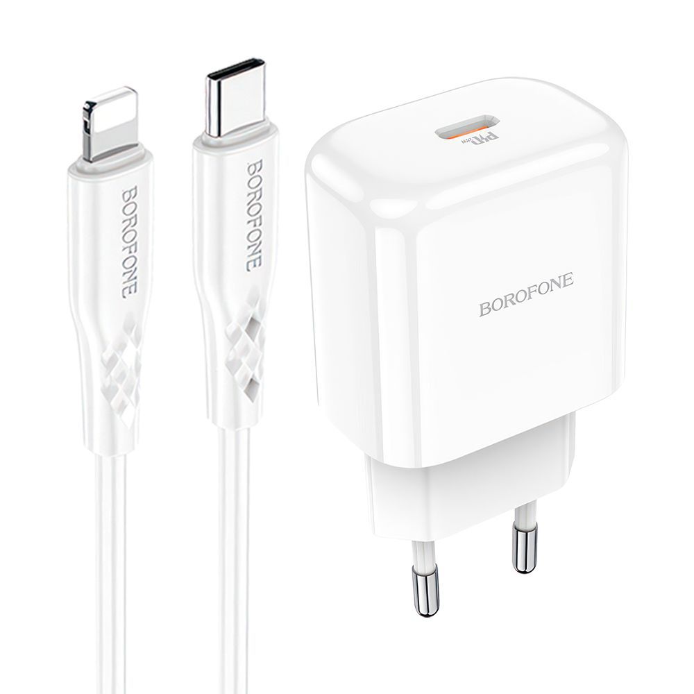 СЗУ BOROFONE BN3 Premium 1xUSB-C, 3А, PD20W, QC3.0 + USB-С кабель Lightning 8-pin, 1м (белый)