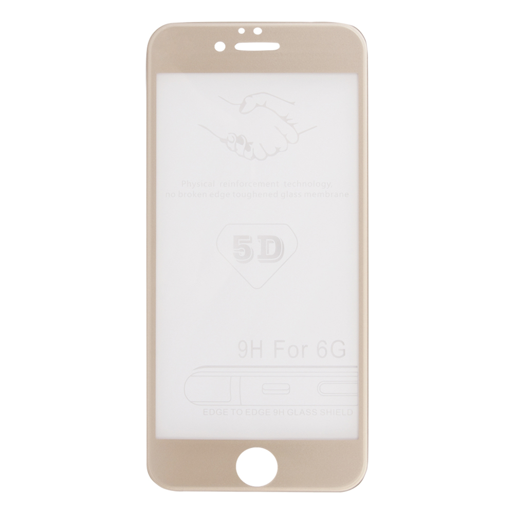 Защитное стекло 5D для iPhone 6/6s Tempered Glass золотое 0,33 мм (ударопрочное) (OEM)