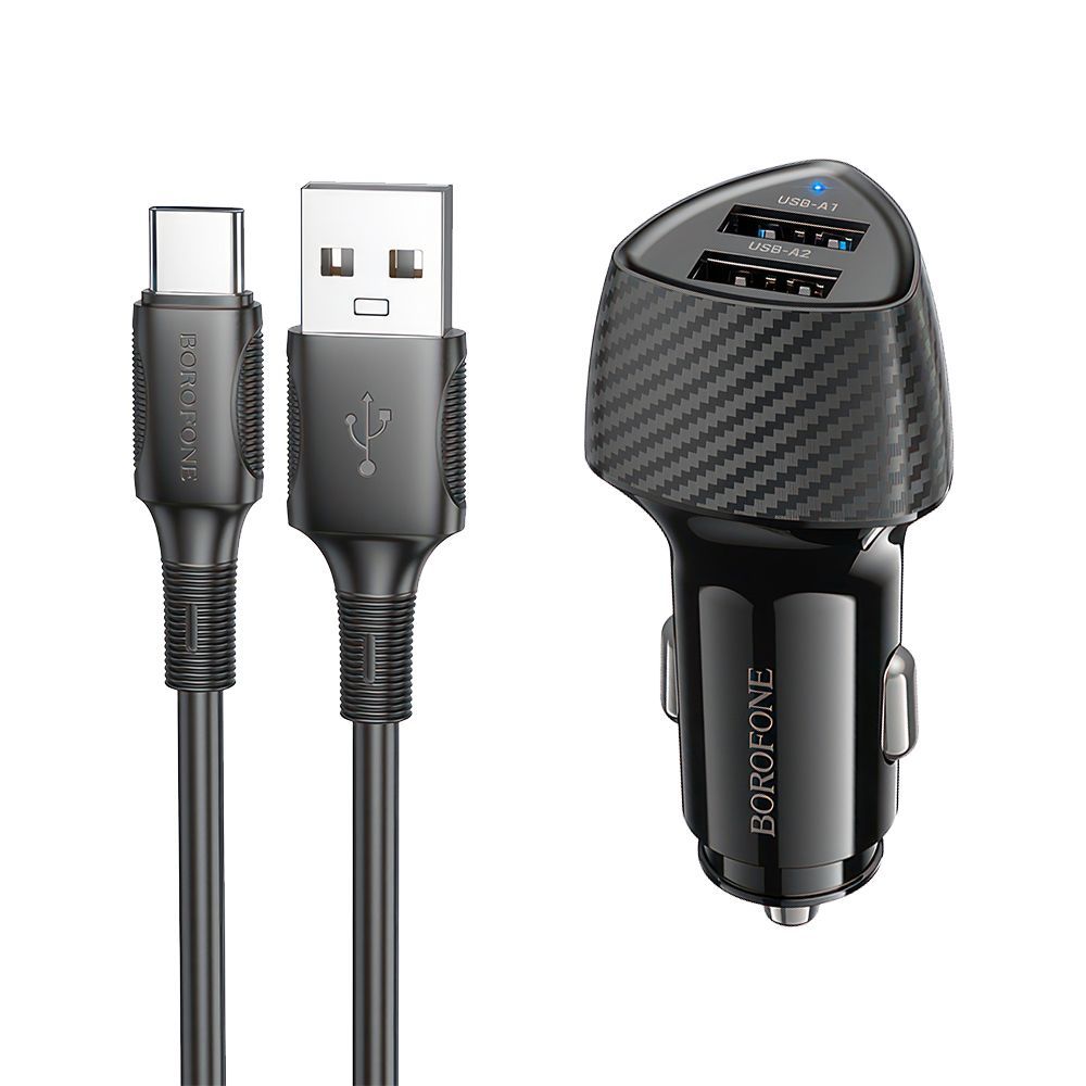 АЗУ BOROFONE BZ31A Solid 2xUSB, 3.4А + кабель Type-C (черный)