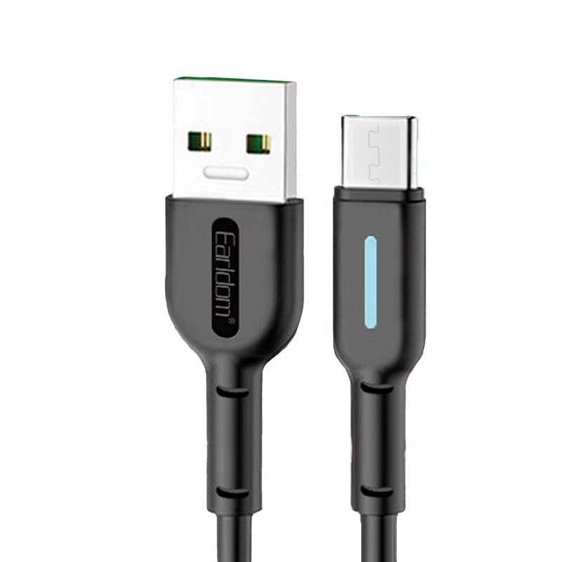 USB кабель Earldom EC-071M MicroUSB, 5А, LED, 1м, TPE (черный)