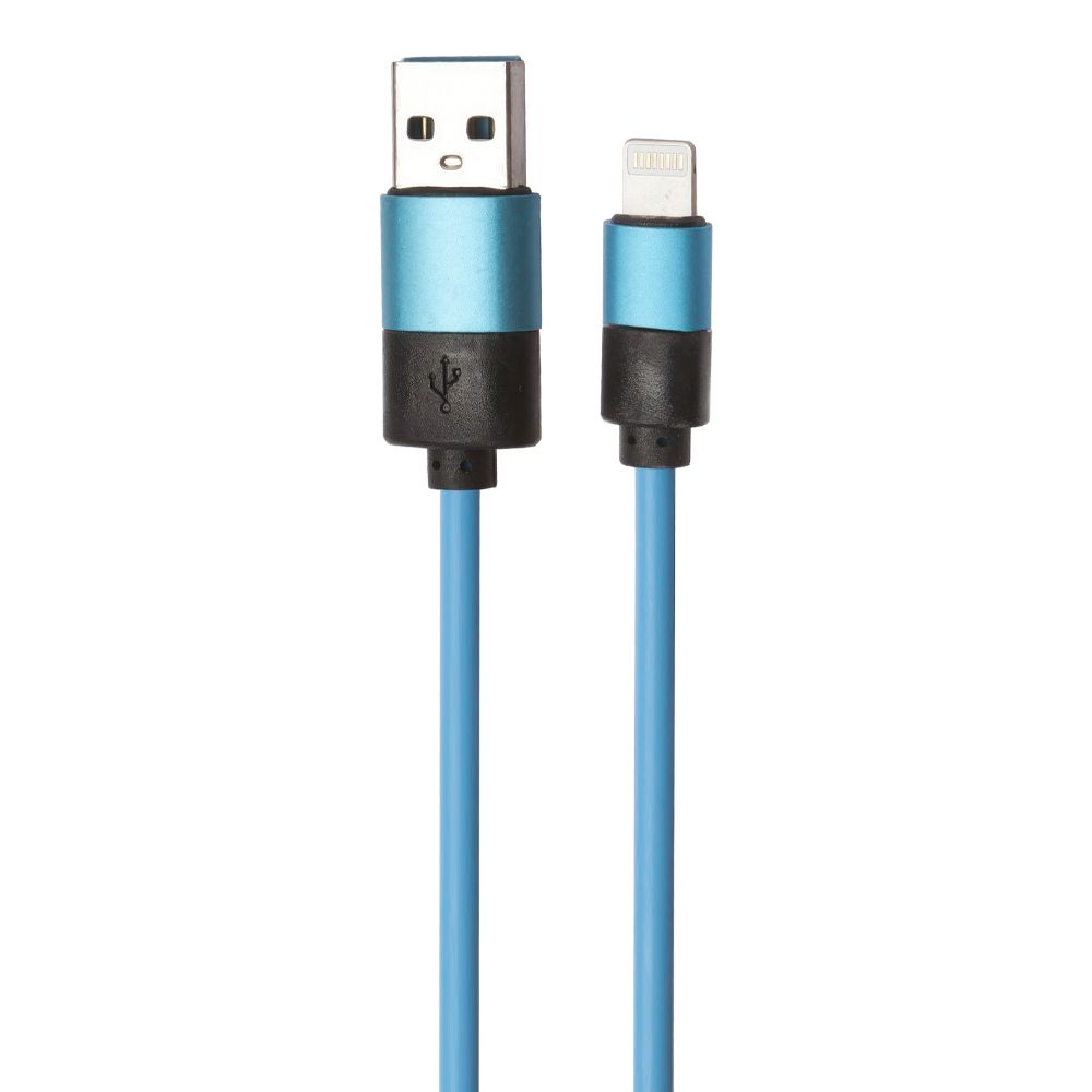 USB кабель "LP" для Lightning 8-pin круглый soft touch металлические разъемы (голубой/европакет)