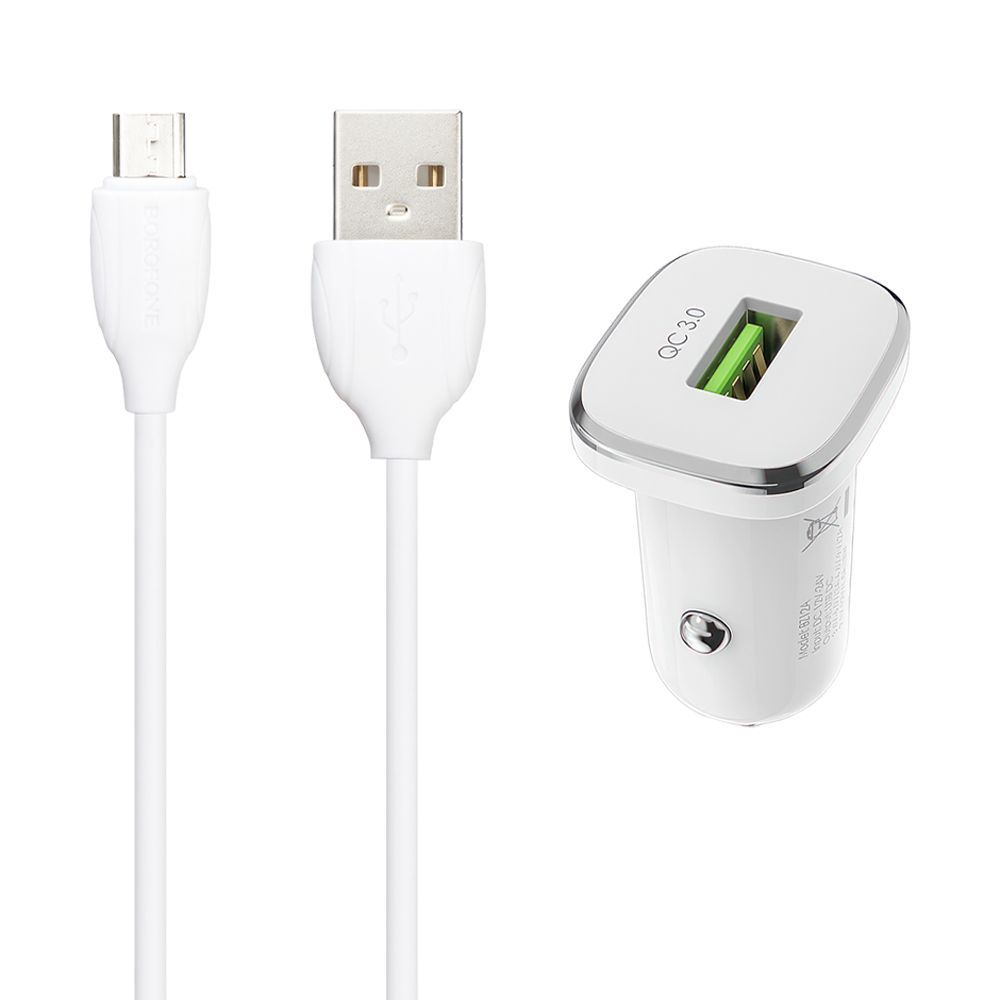 АЗУ BOROFONE BZ12A Lasting Power 1xUSB, 3A, QC3.0 + кабель MicroUSB, 1м (белый)
