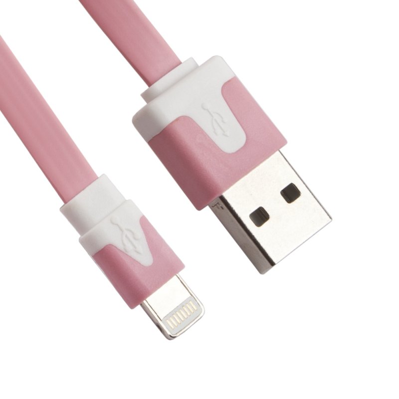 USB кабель "LP" для Apple iPhone/iPad Lightning 8-pin плоский узкий (розовый/коробка)
