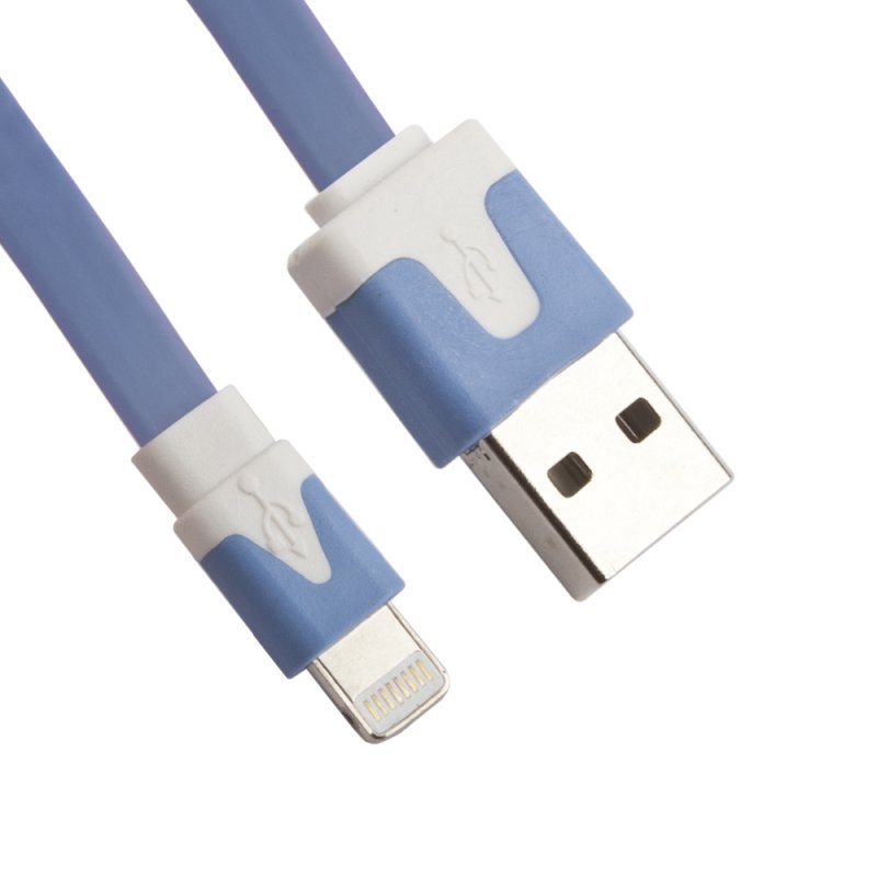 USB кабель "LP" для Apple iPhone/iPad Lightning 8-pin плоский узкий (синий/коробка)
