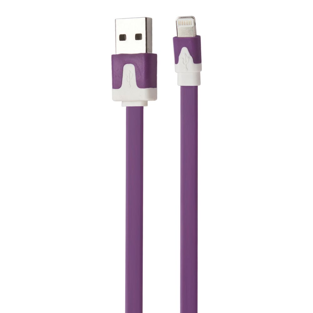 USB кабель "LP" для Apple iPhone/iPad Lightning 8-pin плоский узкий (сиреневый/коробка)