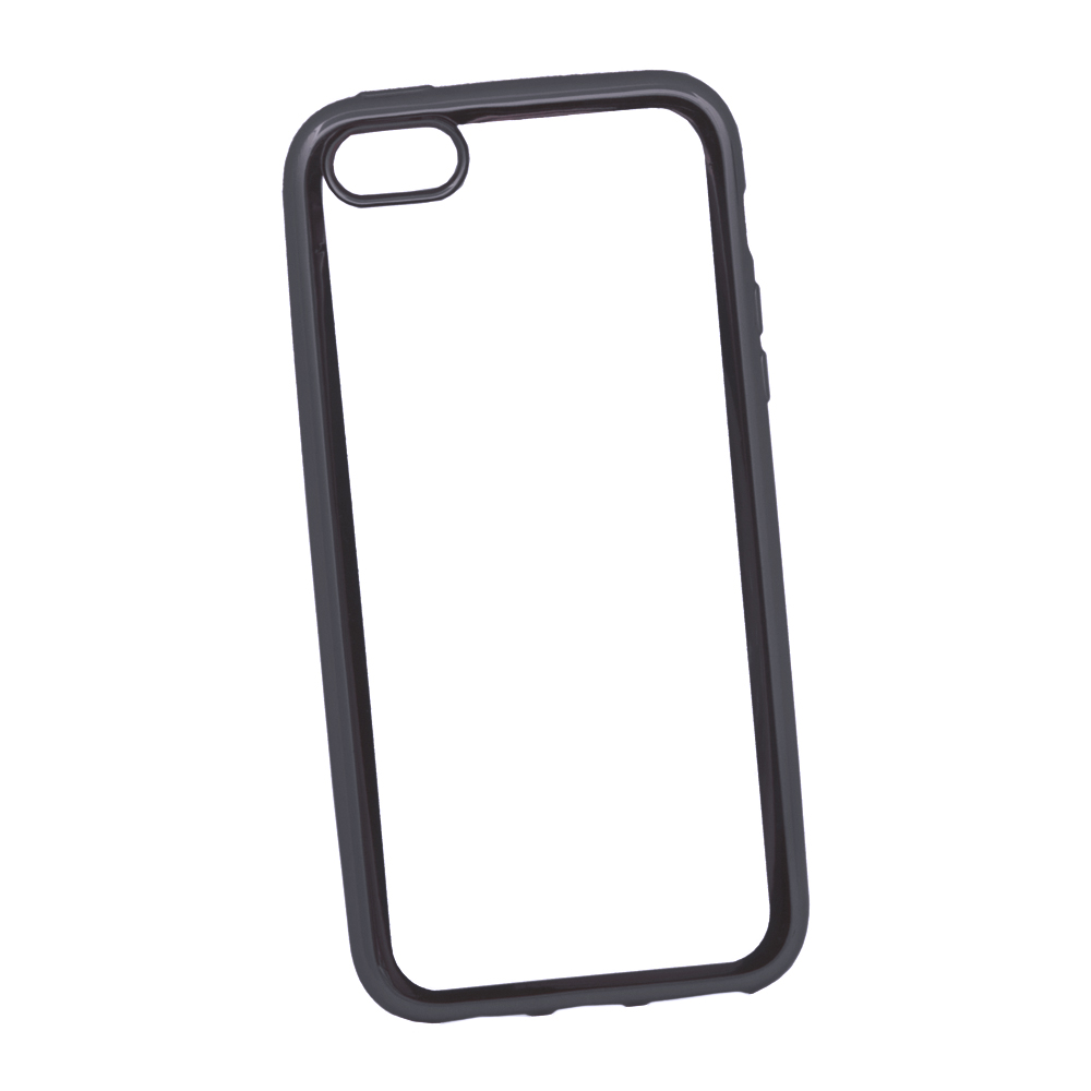 Силиконовый чехол "LP" для iPhone 5/5s/SE TPU (прозрачный с черной хром рамкой) коробка