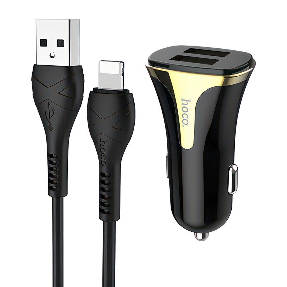 АЗУ HOCO Z31 Universe 2xUSB, 3.4А, 18W, QC3.0 + USB кабель Lightning 8-pin, 1м (черный)
