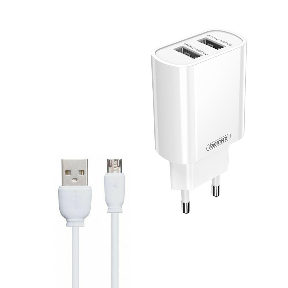 СЗУ REMAX RP-U35 2xUSB, 2.1А + кабель MicroUSB, 1м (белый)