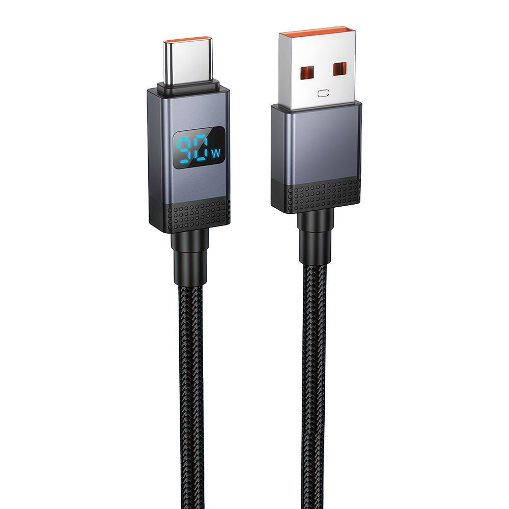 USB кабель HOCO X118 Generous Type-C, 5A, LED дисплей, 1м, нейлон (черный)