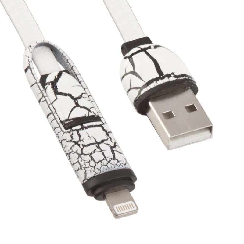 USB кабель 2 в 1 "Винтажная краска" для Apple Lightning 8-pin/Micro USB (белый/коробка)