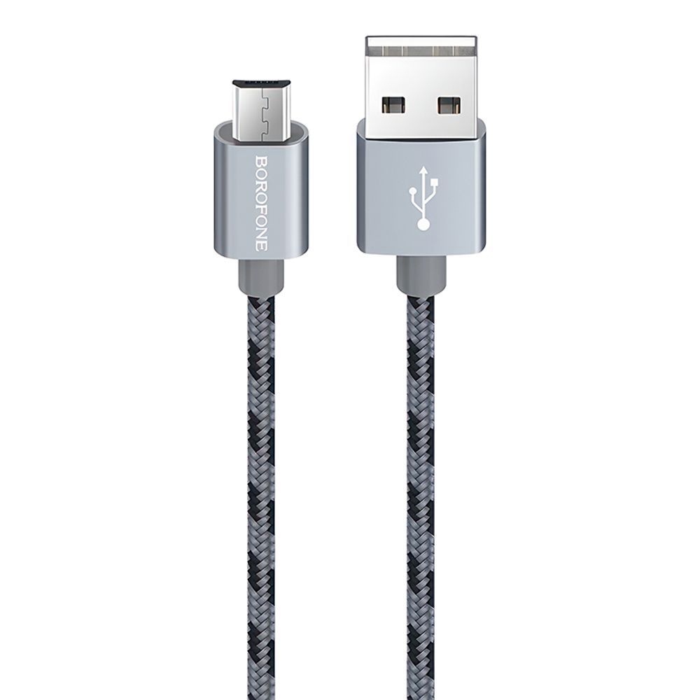 USB кабель BOROFONE BX24 Ring Current MicroUSB, 2.4А, 1м, нейлон (серый/черный)