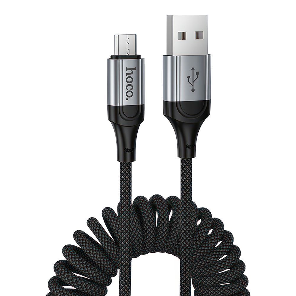 USB кабель HOCO X121 Nuevo MicroUSB, 2.4A, пружина, 1.5м, нейлон (черный)
