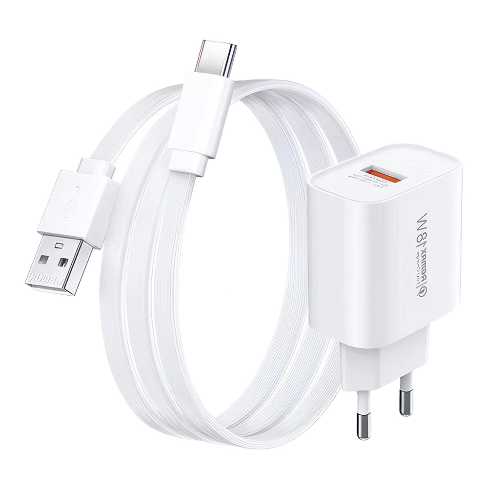 СЗУ REMAX RP-U119 Kiddy 1xUSB, 3А, QC 3.0 + USB кабель Type-C, 1м (белый)