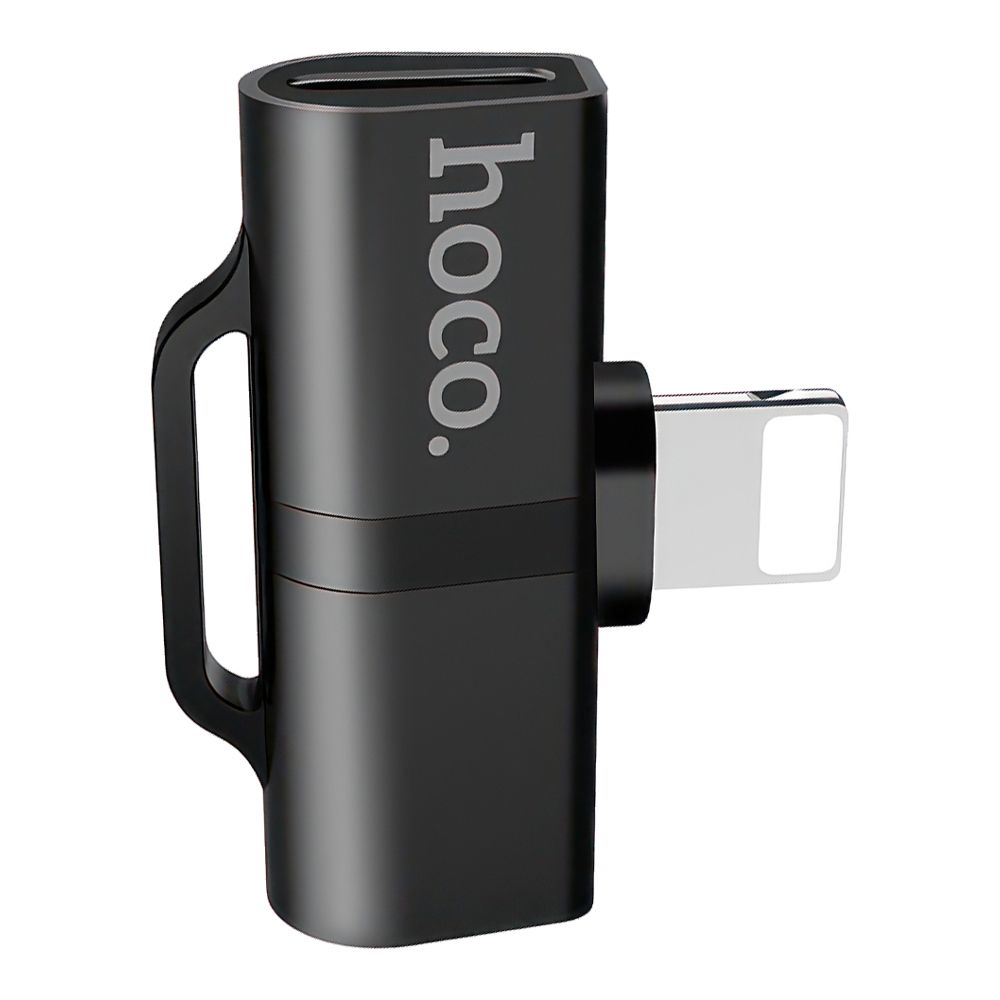 Аудио адаптер HOCO LS20 Lightning 8-pin на 2хLightning 8-pin, зарядка и аудио (черный)