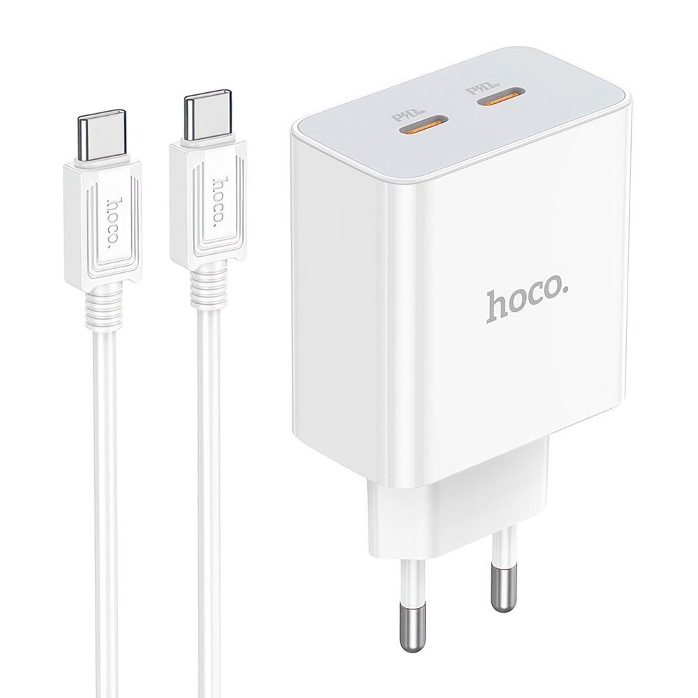 СЗУ HOCO C108A Leader 2xUSB-C, 3А, PD35W, QC3.0, GaN + USB-C кабель Type-C, 1 м (белый)