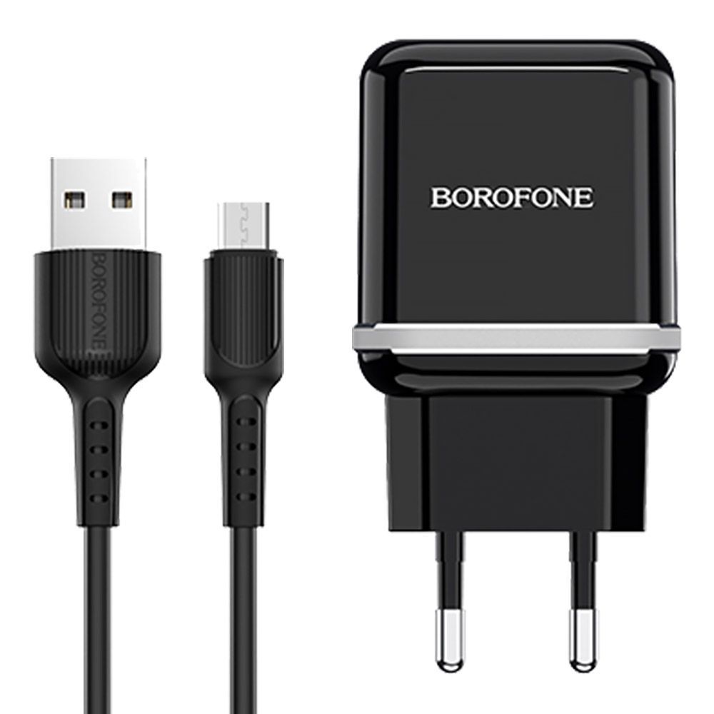 СЗУ BOROFONE BA25A Outstanding 2xUSB, 2.4А + кабель MicroUSB, 1м (черный)