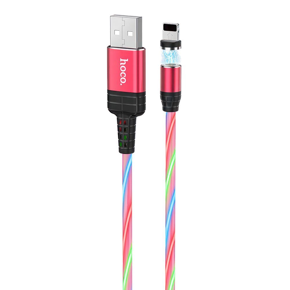 USB кабель HOCO U90 Ingenious Streamer Lightning 8-pin, LED подсветка, магнитный, 1м, TPE (красный)