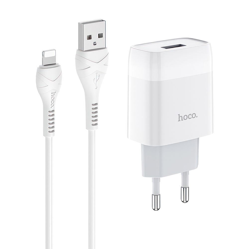 СЗУ HOCO C72A Glorious 1xUSB, 2.1А + USB кабель Lightning 8-pin, 1м (белый)
