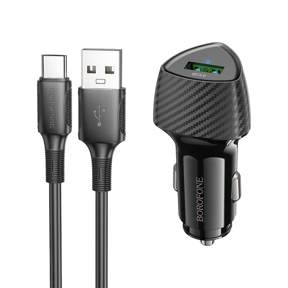 АЗУ BOROFONE BZ31 Solid 1xUSB, QC3.0, 3A + кабель Type-C 1м (черный)
