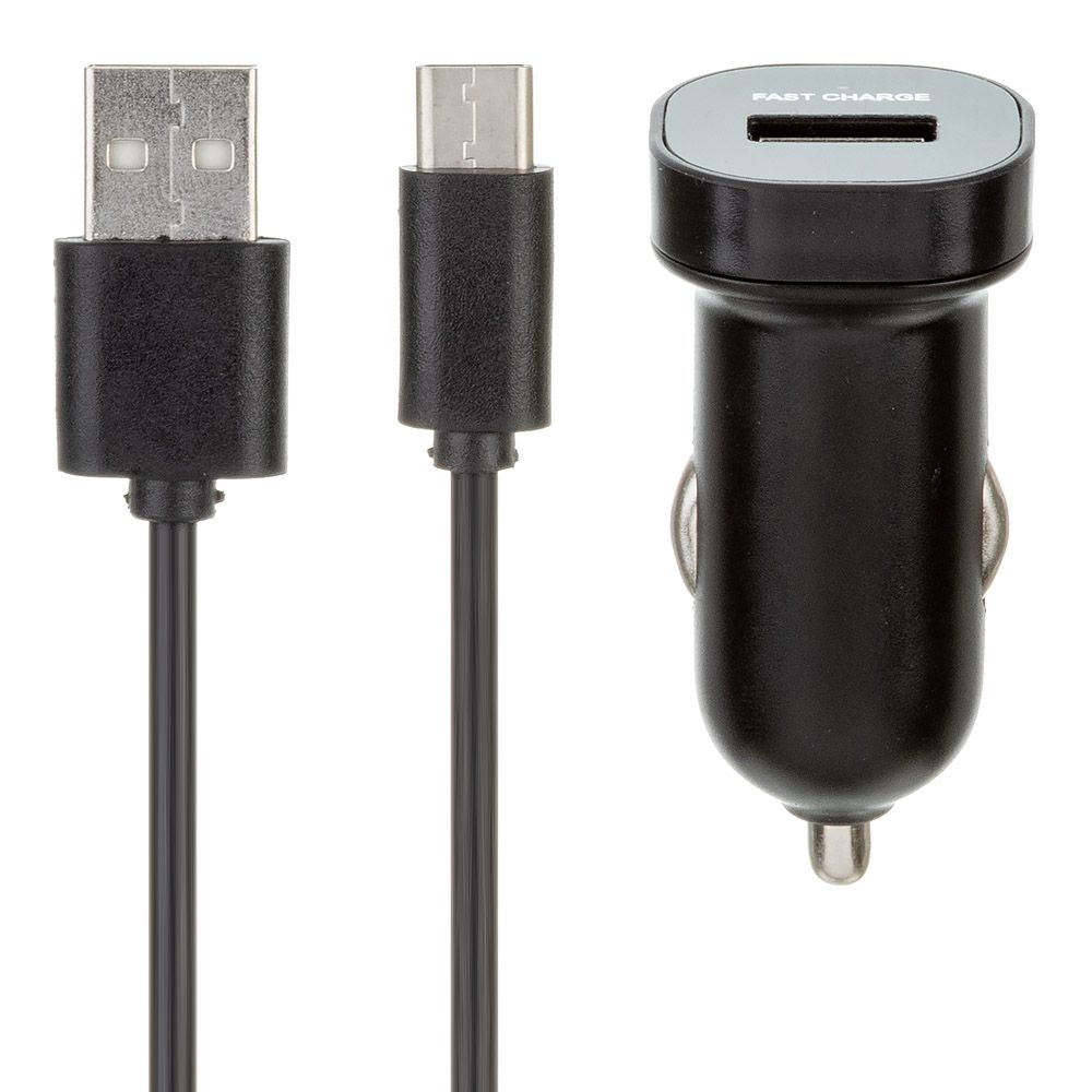 АЗУ "LP" с выходом USB + кабель USB Type-C 2.1A (черное/коробка)