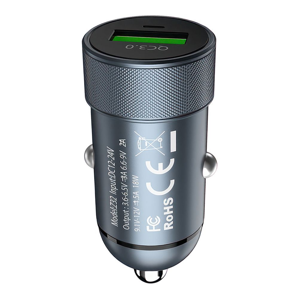 АЗУ HOCO Z32 Speed Up 1xUSB, 3А, 18W, QC3.0, LED (серый)