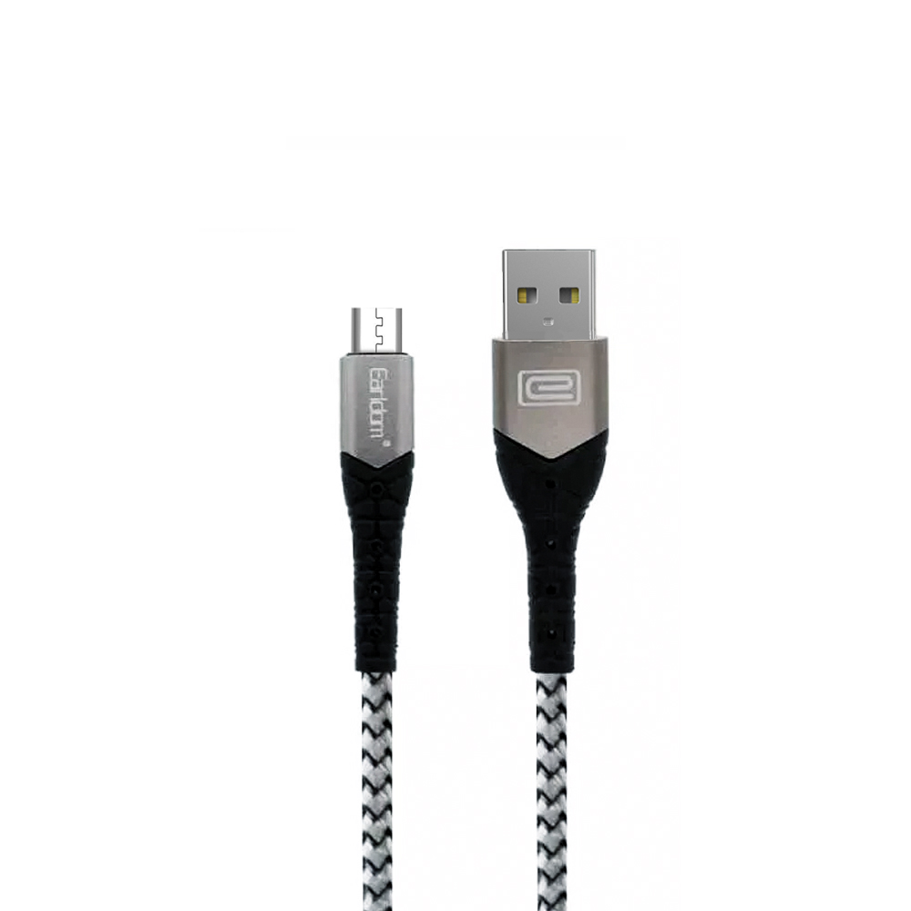 USB кабель Earldom EC-076M MicroUSB, 3А, 1м, нейлон (белый/черный)