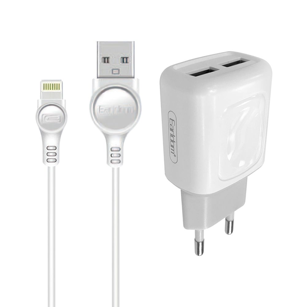 СЗУ Earldom ES-147I 2xUSB, 2.4А, + USB кабель Lightning 8-pin, 1м (белый)