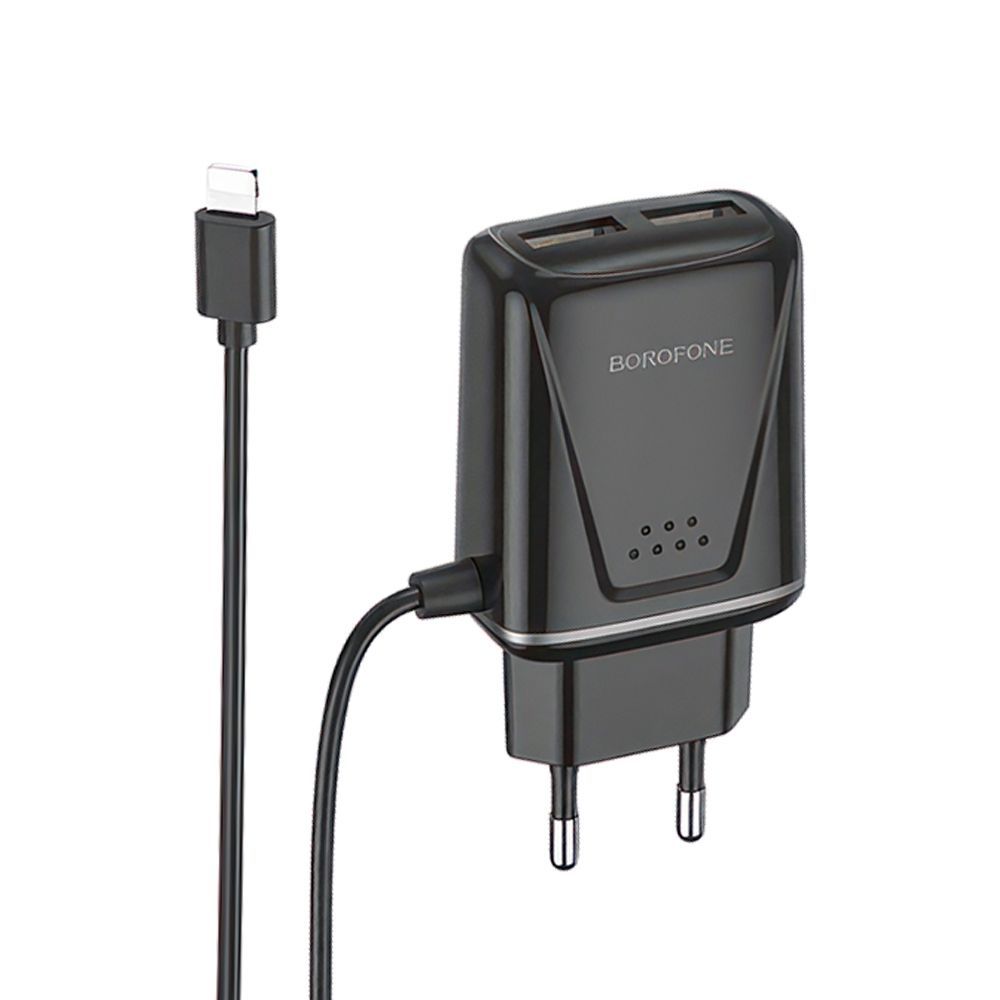 СЗУ BOROFONE BA50A Beneficence 2xUSB, 2.1А, интегрированный кабель Lightning 8-pin, 1м (черный)