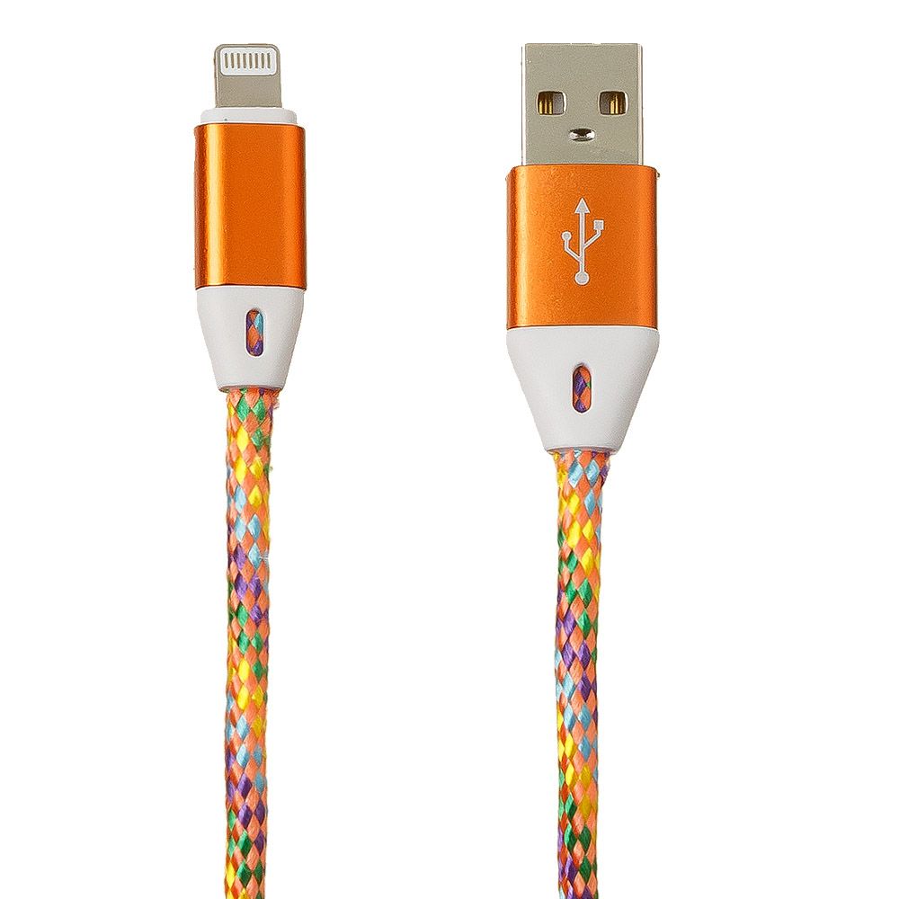 USB кабель "LP" для Lightning 8-pin оплетка и металлические разъемы 1м. (оранжевый/европакет)