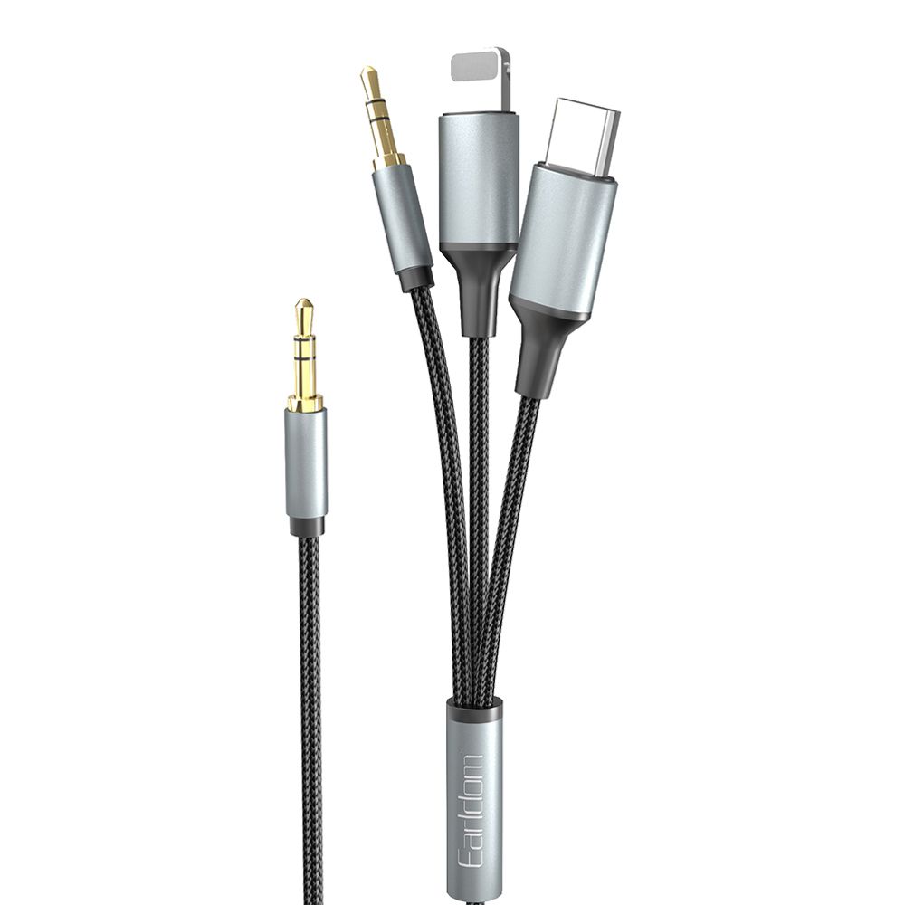 Аудиокабель Earldom ET-AUX72 3.5мм - Lightning 8-pin/USB-C/3.5мм, 1.2м, нейлон (черный)