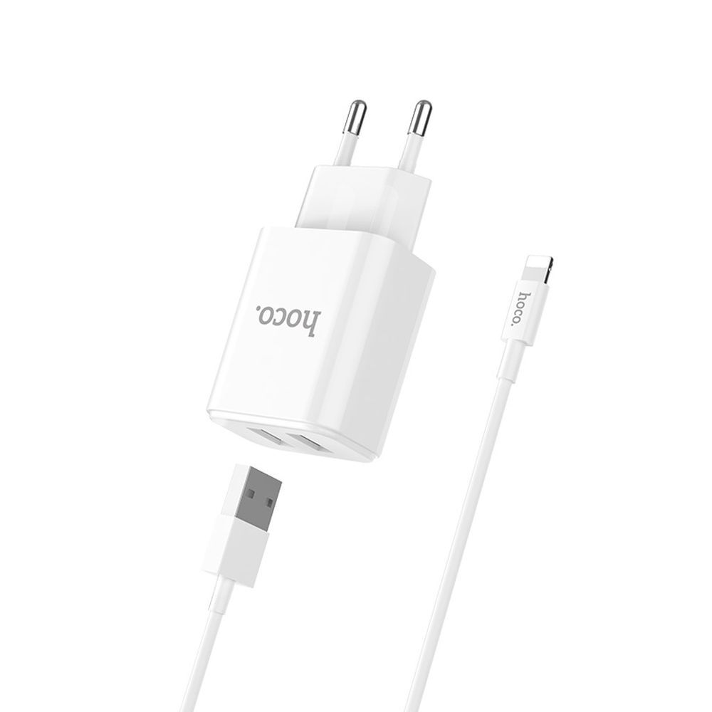 СЗУ HOCO C62A Victoria 2xUSB, 2.1А + USB кабель Lightning 8-pin, 1м (черный)