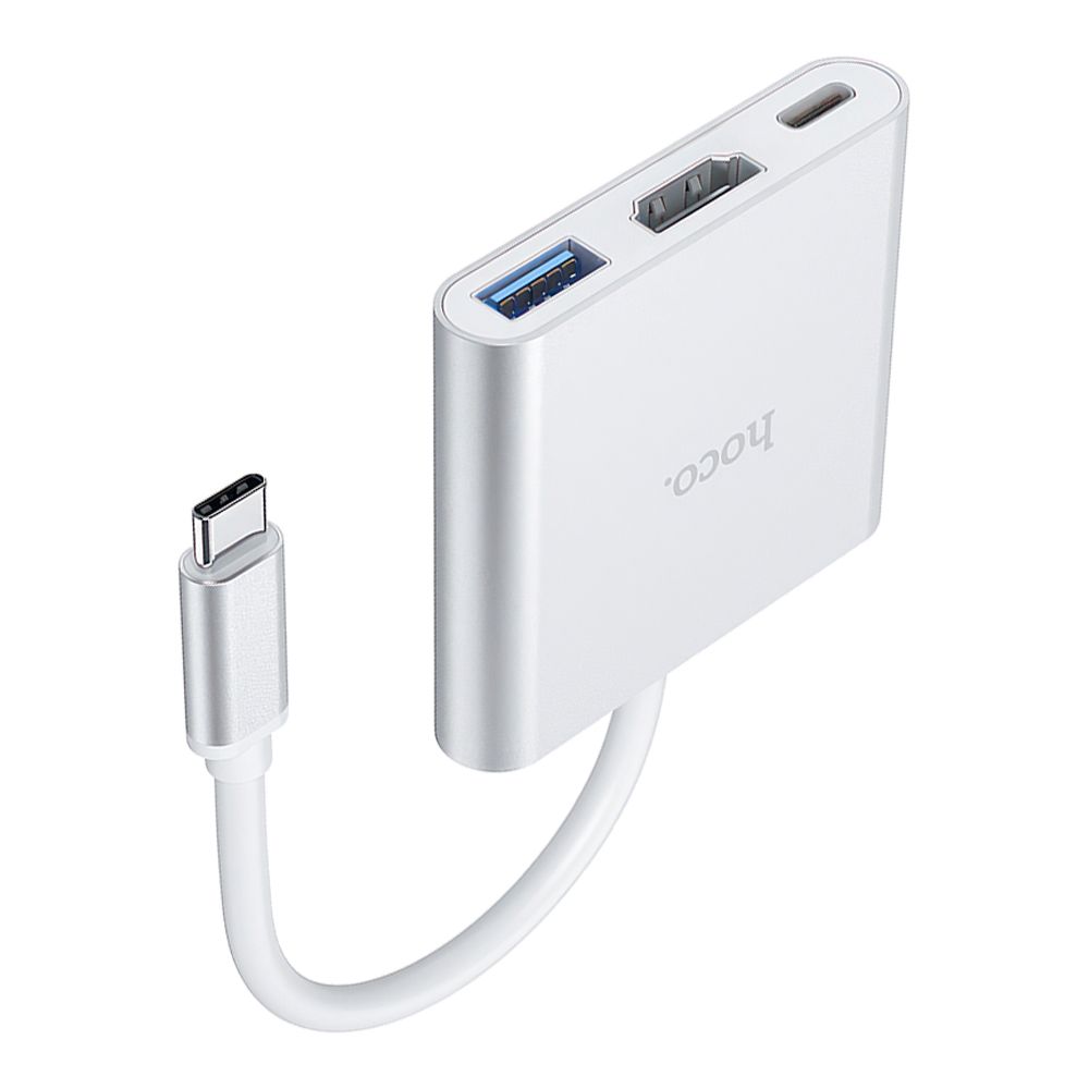 HDMI адаптер HOCO HB14 Easy use USB-C на USB-С/USB/HDMI, 3А, PD67W, 0.15м (серый)