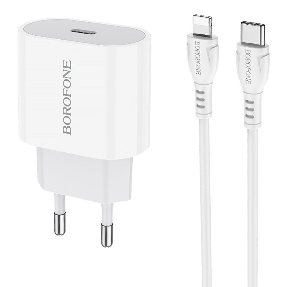 СЗУ BOROFONE BA61A Origin 1xUSB-C 10,5W, 3А + кабель USB-C Lightning 8-pin, 1м (белый)